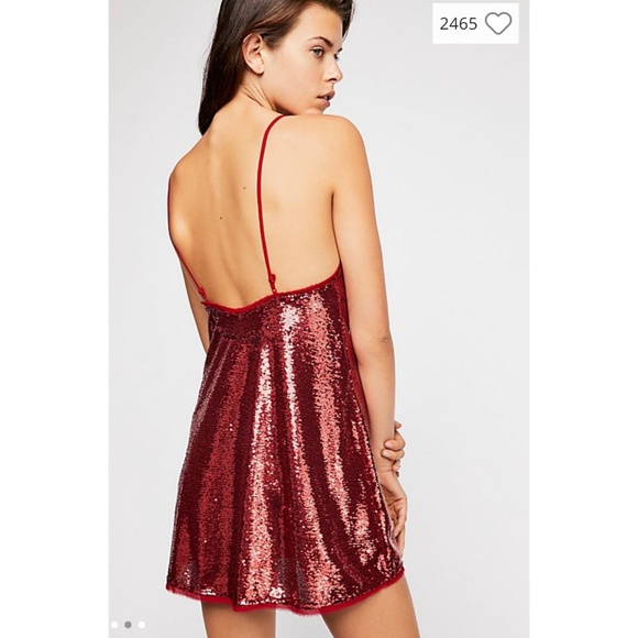 red sequin slip dress